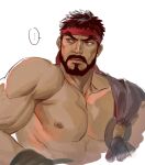  ... 1boy abs asian bara beard cropped_torso facial_hair headband large_pectorals looking_to_the_side male_focus muscular muscular_male nipples official_alternate_costume pectorals ryu_(street_fighter) short_hair solo stomach street_fighter street_fighter_6 thick_eyebrows yuiofire 
