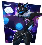  &lt;3 2023 absurd_res anthro areola belt big_breasts black_body black_fur blush blush_lines bodily_fluids breast_expansion breasts canid canine canis dialogue epic_games expansion exposed_breasts female fortnite fur hi_res huge_breasts hyper hyper_breasts lactating looking_at_viewer mammal motion_lines multicolored_eyes nipples one_eye_closed open_mouth pack_leader_highwire signature smile solo speech_bubble standing text thegentlebro thick_thighs wide_hips wink wolf 