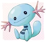  blue_skin colored_skin looking_at_viewer nark no_humans outline pink_background pokemon pokemon_(creature) polka_dot polka_dot_background sitting smile solid_circle_eyes solo tail white_outline wooper 