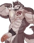  2023 abdominal_scar abs absurd_res anthro arm_tattoo armpit_hair augar_(augarrwoof) balls beard biceps black_beard bodily_fluids body_hair canid canine canis chest_scar chest_tattoo condom cum ear_piercing ear_ring erection eyebrow_scar facial_hair facial_scar filled_condom fur genital_fluids genitals grey_body grey_fur grey_hair hair happy_trail hi_res holding_condom holding_object humanoid_genitalia humanoid_penis imato leaking_cum male mammal multicolored_body multicolored_fur muscular muscular_anthro muscular_male nipples nose_scar obliques pecs penis piercing pubes ring_piercing scar sexual_barrier_device sharp_teeth shoulder_scar shoulder_tattoo solo tattoo teeth vein veiny_penis white_body white_fur wolf 