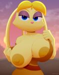  absurd_res activision anthro areola bedroom_eyes bianca_(spyro) big_breasts breasts clothing dress ears_down female flashing hi_res huge_breasts lagomorph leporid looking_at_viewer mammal narrowed_eyes nipples pivoted_ears rabbit seductive slickehedge solo spyro_the_dragon 