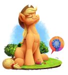  2023 apple_bloom_(mlp) applejack_(mlp) big_macintosh_(mlp) brother brother_and_sister clothing cowboy_hat earth_pony equid equine eyes_closed food friendship_is_magic fruit gradient_background grass hasbro hat headgear headwear hi_res horse macro mammal my_little_pony plant pony pumpkin sibling simple_background sister sitting sky smile tree tsitra360 