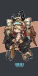  1girl ahoge barcode battle_of_titans blonde_hair cannon chibi dark_skin drill_hair dual_wielding hair_intakes hair_over_one_eye headgear highres holding joints mecha_musume mechanical_arms mechanical_legs mechanical_tail non-web_source personification red_eyes robot robot_joints stomach tail twin_drills 