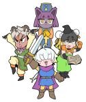  2020 animal_humanoid anthro arumo_(mofumofumachine) book chibi clothing cosplay digital_media_(artwork) dragon_quest dragon_quest_iii fang_honebuchi fang_honebuchi_(artist) fantasy felid feline female firo_(firo2010) fur grey_hair group hair hat headgear headwear hi_res human humanoid hyena hyena_humanoid light_body light_skin magic_user mammal mammal_humanoid melee_weapon monk nervous pose posing_for_picture purple_body purple_fur red_eyes sharp_teeth square_enix sword teeth tsukurumi_ranti vtuber warrior weapon white_hair yellow_eyes 