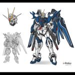  absurdres aqua_eyes artist_name commentary dated full_body gundam gundam_seed gundam_seed_freedom highres mecha mobile_suit multiple_views north_abyssor portrait redesign rising_freedom_gundam robot standing v-fin white_background 