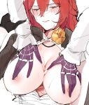  2girls black_gloves blush breasts closed_eyes closed_mouth gloves hair_between_eyes himeko_(honkai:_star_rail) honkai:_star_rail honkai_(series) kafka_(honkai:_star_rail) large_breasts multiple_girls nipples purple_gloves red_hair spider_web_print wktfrv47n yuri 