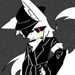  black_clothing black_coat black_hat black_headwear black_topwear clothing coat domestic_cat felid feline felis fur hair hat headgear headwear hi_res humanoid long_hair luoying male male/male mammal red_eyes safe_(disambiguation) solo tian8 topwear white_body white_fur white_hair 