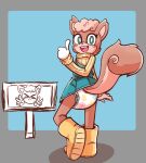  anthro boots bottomwear clothing diaper divine_omutsu female footwear gesture hi_res looking_at_viewer mammal open_mouth rodent sciurid sign skirt smile solo sweater thumbs_up topwear tree_squirrel turtle_neck 