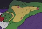  2023 abs alligatorid anthro balls bed bed_sheet bedding circumcised circumcision_scar crocodilian darebearart digital_media_(artwork) erection eyebrow_piercing facial_piercing five_nights_at_freddy&#039;s five_nights_at_freddy&#039;s:_security_breach furniture genital_scar genitals glans green_body green_skin hair hi_res humanoid_genitalia humanoid_penis lying lying_on_bed male mohawk montgomery_gator_(fnaf) muscular muscular_male nipples on_bed on_side pecs penis piercing pillow pink_glans pink_nipples purple_sheets red_eyes red_hair reptile scalie scar scottgames selfie sharp_teeth solo steel_wool_studios teeth vein white_pillow yellow_body yellow_skin 