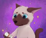  ambiguous_gender anthro cute_expression cute_fangs domestic_cat drugs estrogen felid feline felis haika hi_res mammal medication medicine open_mouth pills purple_background siamese simple_background solo sparkles 