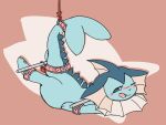  absurd_res ambiguous_gender blue_body blue_eyes blue_spikes blush bound cuff_(restraint) eeveelution feral generation_1_pokemon hi_res legs_tied legs_up lock looking_at_viewer mammal neaudle nintendo no_pupils open_mouth padlock pink_background pink_cuffs pink_tongue pokemon pokemon_(species) red_rope restrained restraints rope simple_background solo spikes spikes_(anatomy) spreader_bar spreader_straps tail tail_tied tongue vaporeon 
