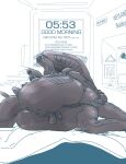  absurd_res alien alien_(franchise) anus bed furniture genitals gromdrawing hi_res male on_bed penis rear_view sleeping solo xenomorph 