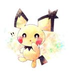  ! !! :o animal_focus colored_skin commentary_request dot_nose hanabusaoekaki no_humans pichu pokemon pokemon_(creature) simple_background solid_oval_eyes tail white_background yellow_skin 