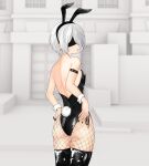  1girl absurdres adjusting_clothes amrb animal_ears armband ass backless_outfit bodysuit boots fake_animal_ears fake_tail fishnet_pantyhose fishnets highleg highleg_leotard highres latex latex_bodysuit latex_boots leotard nier:automata nier_(series) pantyhose playboy_bunny rabbit_ears rabbit_tail side-tie_leotard strapless strapless_leotard tail thigh_boots thighs wrist_cuffs yorha_no._2_type_b 