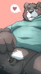  &lt;3 2023 anthro balls bear belly big_belly blush censored clothing erection genitals hi_res kemono male mammal menmen_kesinn micropenis overweight overweight_male penis shirt simple_background small_penis solo topwear 