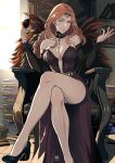  1girl absurdres alcohol aqua_eyes bare_legs bare_shoulders black_choker black_footwear book book_stack breasts choker commentary_request cornelia_arnim cup detached_sleeves dress drinking_glass fire_emblem fire_emblem:_three_houses foot_out_of_frame high_heels highres holding holding_cup ihsnet large_breasts long_hair long_sleeves looking_at_viewer panties pink_hair sitting smile solo strapless strapless_dress thighs underwear white_panties wine wine_glass 
