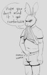  anthro boxers_(clothing) clothed clothing clothing_lift ear_piercing eyebrow_piercing facial_piercing hand_in_underwear ladarius_(wakaimaa) lagomorph leporid line_art male mammal navel piercing shirt sketch solo topwear underwear wakaimaa 