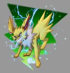  absurd_res black_sclera eeveelution electricity fangs feral fur generation_1_pokemon haychel hi_res jolteon nintendo pokemon pokemon_(species) quadruped solo teeth yellow_body yellow_fur 