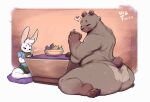  absurd_res anthro bear big_butt breasts brown_body brown_fur butt claws duo eyes_closed female finger_claws fur hi_res lagomorph leporid male mammal pawpads rabbit toe_claws vilf white_body white_fur 
