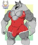  1ceberg absurd_res anthro belly big_pecs bodily_fluids bulge canid clothed clothing drooling erection front_view hi_res long_tongue looking_at_viewer male mammal musclegut muscular muscular_male nipple_outline pecs saliva solo standing tight_clothing tongue tongue_out wolke_(character) wrestling_singlet 