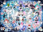  1000-nen_ikiteru_(vocaloid) 6+girls :d absurdres ahoge ai_kotoba_(vocaloid) anti_the_infinite_holic_(vocaloid) arifureta_sekai_seifuku_(vocaloid) bad_end_night_(vocaloid) black_dress black_footwear black_jacket black_ribbon black_skirt black_sleeves black_thighhighs blue_hair blue_necktie blue_pantyhose blue_shirt bow capelet character_name chibi closed_eyes collared_shirt crown dance_robot_dance_(vocaloid) darling_dance_(vocaloid) detached_sleeves dress envy_cat_walk_(vocaloid) everyone facing_another floating floating_hair food fuinagi_(huyuu_mm) fur-trimmed_jacket fur_trim gradient_hair green_jacket hair_bow hair_ribbon hand_up happy_birthday hat hatsune_miku hatsune_miku_happy_16th_birthday_-dear_creators- headset hello/how_are_you_(vocaloid) hibikase_(vocaloid) highres holding holding_food holding_hands holding_vegetable index_finger_raised jacket kamippoina_(vocaloid) kneehighs kunoichi_demo_koi_ga_shitai_(vocaloid) loafers lol_-lots_of_laugh-_(vocaloid) long_dress long_hair long_sleeves low_twintails mask matryoshka_(vocaloid) mini_crown miniskirt mouth_mask multicolored_hair multiple_girls neck_ribbon necktie odds_&amp;_ends_(vocaloid) open_mouth pantyhose peaked_cap piano_keys pleated_skirt psi_(vocaloid) purple_hair purple_shirt red_capelet red_ribbon red_scarf ren&#039;ai_saiban_(vocaloid) ribbon rolling_girl_(vocaloid) ruma_(vocaloid) scarf sekiranun_graffiti_(vocaloid) shinkai_shoujo_(vocaloid) shirt shoes skirt sleeveless sleeveless_shirt smile socks space spica_(vocaloid) spring_onion star_(sky) striped striped_scarf tell_your_world_(vocaloid) the_beast_(vocaloid) thighhighs tondemo_wonders_(vocaloid) twintails vampire_(vocaloid) vegetable very_long_hair vocaloid white_shirt world_is_mine_(vocaloid) wrist_ribbon yellow_bow zettai_ryouiki 