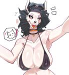  anthro big_breasts black_hair black_sclera bone bra breasts choker cleavage clothed clothing disembodied_head eyeshadow female front_view fur hair hat headgear headwear hi_res huge_breasts jewelry looking_at_viewer makeup necklace purple_eyeshadow seductive sharp_teeth skull skull_head solo teeth tianiseul tongue tongue_out underwear white_body white_fur 