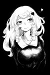  aygoftenover blush breasts broken_heart_print closed_mouth collarbone drill_hair greyscale hair_ornament heart heart_hair_ornament highres large_breasts long_hair looking_at_viewer monochrome shy_(series) smile solo swept_bangs tongue tongue_out twin_drills upper_body 