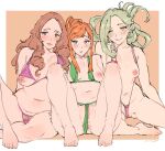  3girls aged_up alternate_hairstyle anus ass_visible_through_thighs bikini blonde_hair border breasts brown_eyes brown_hair commission curly_hair feet female_pubic_hair forehead green_bikini green_eyes highres kenshin187 large_breasts magilou_(tales) mature_female multiple_girls navel nipples okumura_haru orange_hair persona persona_5 ponytail pubic_hair purple_bikini purple_eyes pussy sakura_futaba small_breasts stomach swimsuit tales_of_(series) tales_of_berseria white_border 