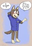  3_toes 4_fingers alfie_(bluey) anthro bluey_(series) blush brown_body brown_fur canid canine canis clothing corgi_(artist) dingo feet fingers freckles fur hi_res male mammal shirt shy smile solo tag tail toes topwear 