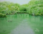  animal artist_name bird bush forest highres lake naoy_watercolor nature no_humans original scenery signature tree water 