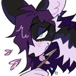  alpha_channel ambiguous_gender anthro black_body black_fur canid canine fur guncht hair headshot_portrait icon mammal portrait purple_hair simple_background solo text transparent_background 