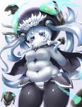  abyssal_ship blue_eyes blush bodysuit breasts colored_skin covered_navel curvy eyelashes fat frown gloves headgear highres kantai_collection kikira_(silenceblack) large_breasts long_hair long_sleeves pale_skin plump robot stomach thick_thighs thighs very_long_hair white_hair white_skin wo-class_aircraft_carrier 