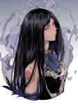  1girl arm_tattoo armor armored_dress back_tattoo backless_outfit bare_shoulders bat_(animal) black_hair blue_eyes breastplate castlevania castlevania:_order_of_ecclesia closed_mouth dress gloves grel_(r6hgvu5) long_hair looking_at_viewer shanoa solo tattoo white_background 