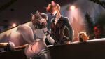  absurd_res anthro barista beverage butt cafe canid canine canis coffee coffee_shop container deer fox gang hi_res huge_filesize invalid_tag jar leader male mammal mountain night suspenders tip tiwwas village wolf 