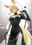  1girl absurdres aiv animal_ears arknights black_dress blonde_hair breasts closed_mouth dorothy_(arknights) dress gradient_background highres large_breasts long_hair looking_at_viewer mouse_ears solo standing yellow_eyes 