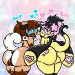  &lt;3 anthro balls big_butt black_hair blue_eyes brown_body brown_hair butt duo female generation_6_pokemon generation_7_pokemon genitals hair helioptile hi_res lewdchuu_(artist) nintendo pink_eyes pokemon pokemon_(species) puni_(lewdchuu) rockruff star tail yellow_body 