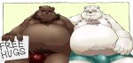  2023 anthro bear belly big_belly brown_body brown_fur bulge clothing duo english_text fur hi_res kemono male mammal moobs nipples overweight overweight_male polar_bear sitting text underwear ursine white_body white_fur yanununununu 