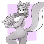  2019 anthro black_nose blue_eyes breasts canid canine canis cubedcoconut eyebrows female fingers fur grey_body grey_fur grey_hair hair karma_faye mammal nipples nude pink_nipples solo tail white_body white_fur wolf 