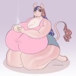  anthro baozi big_breasts blue_bottomwear blue_clothing blue_highlights blue_shorts bottomwear breasts clothing dark_hair dumplings female food hair hawny hi_res highlights_(coloring) hooves huge_breasts hyper hyper_breasts mammal pink_body pink_clothing pink_hair pink_shirt pink_topwear rhinoceros shirt shorts solo steam tank_top thick_thighs topwear wide_hips 