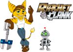 anthro boots bottomwear clank_(ratchet_and_clank) clothing denim denim_clothing duo ear_markings footwear gloves green_eyes handwear jeans logo lombax male mammal markings omniwrench pants ratchet ratchet_and_clank sleeveless_shirt sony_corporation sony_interactive_entertainment tail tail_markings unknown_artist 