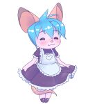  ambiguous_gender anthro big_ears blue_hair blush clothed clothing didelphid digital_media_(artwork) hair hi_res legwear maid_apron maid_uniform mammal marsupial nonbinary_(lore) round_ears solo tek_(tekthescot) tekthescot topwear uniform virginia_opossum whimziecat 