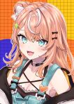  1girl absurdres black_choker blue_eyes bow breasts choker g9_(jiiku) hair_bow hair_bun hair_ornament hairclip highres igarashi_rika jacket long_hair looking_at_viewer multicolored_hair nijisanji orange_hair smile solo star_(symbol) star_hair_ornament streaked_hair virtual_youtuber white_hair 