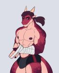  abs ajdrawsnice anthro armband axl_(ajdrawsnice) bulge clothed clothing dragon hair hi_res horn long_hair male muscular muscular_male nipples orange_eyes partially_clothed pecs ponytail scales simple_background solo underwear underwear_only 