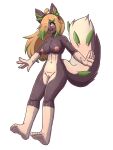  3:4 anthro blush breasts canid canine feet female fox genitals hi_res komenuka_inaho looking_away mammal nude open_mouth pussy simple_background smile solo tongue white_background 