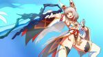  1girl :o animal_ears blue_background breasts brown_eyes cat_ears cat_girl dekura detached_sleeves english_commentary gloves grey_hair highleg highleg_leotard holding holding_sword holding_weapon leotard long_hair looking_at_viewer nia_(blade)_(xenoblade) nia_(xenoblade) open_mouth small_breasts solo sword teeth thighhighs twintails upper_teeth_only very_long_hair weapon white_gloves white_leotard white_sleeves white_thighhighs wide_sleeves xenoblade_chronicles_(series) xenoblade_chronicles_2 
