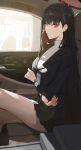  absurdres black_hair blue_archive car_interior crossed_arms highres kji_(rozo) long_hair looking_at_viewer red_eyes rio_(blue_archive) sitting 