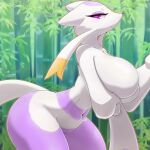  absurd_res anthro bamboo big_breasts breasts ebino_senaka female forest forest_background fur generation_5_pokemon hi_res holding_breast mienshao nature nature_background navel nintendo nude outside plant pokemon pokemon_(species) purple_body purple_eyes purple_fur purple_nose solo tail tree white_body white_ears white_fur white_tail yellow_body yellow_fur 