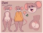  anthro big_ears butt clothing dani_(lenomon) green_eyes hoodie lenomon male mammal model_sheet mouse murid murine open_mouth rodent simple_background solo standing thick_thighs topwear 
