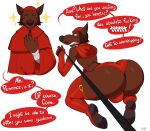  anthro bobthetanuki butt canid canine canis christianity clothing domestic_dog hi_res leash male mammal priest priest_robes red_clothing religion solo sqa text 
