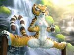  anthro breasts clothed clothing dreamworks felid feline felis female genitals hi_res kung_fu_panda link6432 mammal master_tigress nipples nude pantherine panties pussy solo stripes tiger topless underwear waterfall 